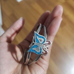 Silver Butterfly Bracelet with Blue Accents